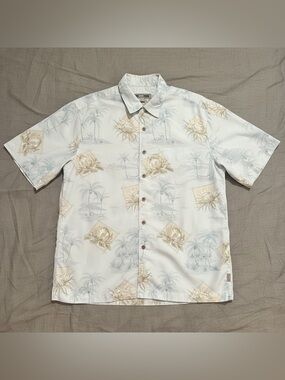 Quiksilver Shirt Mens M Pale Floral Hawaiian Surf Casual Preppy Tencel Lyocell